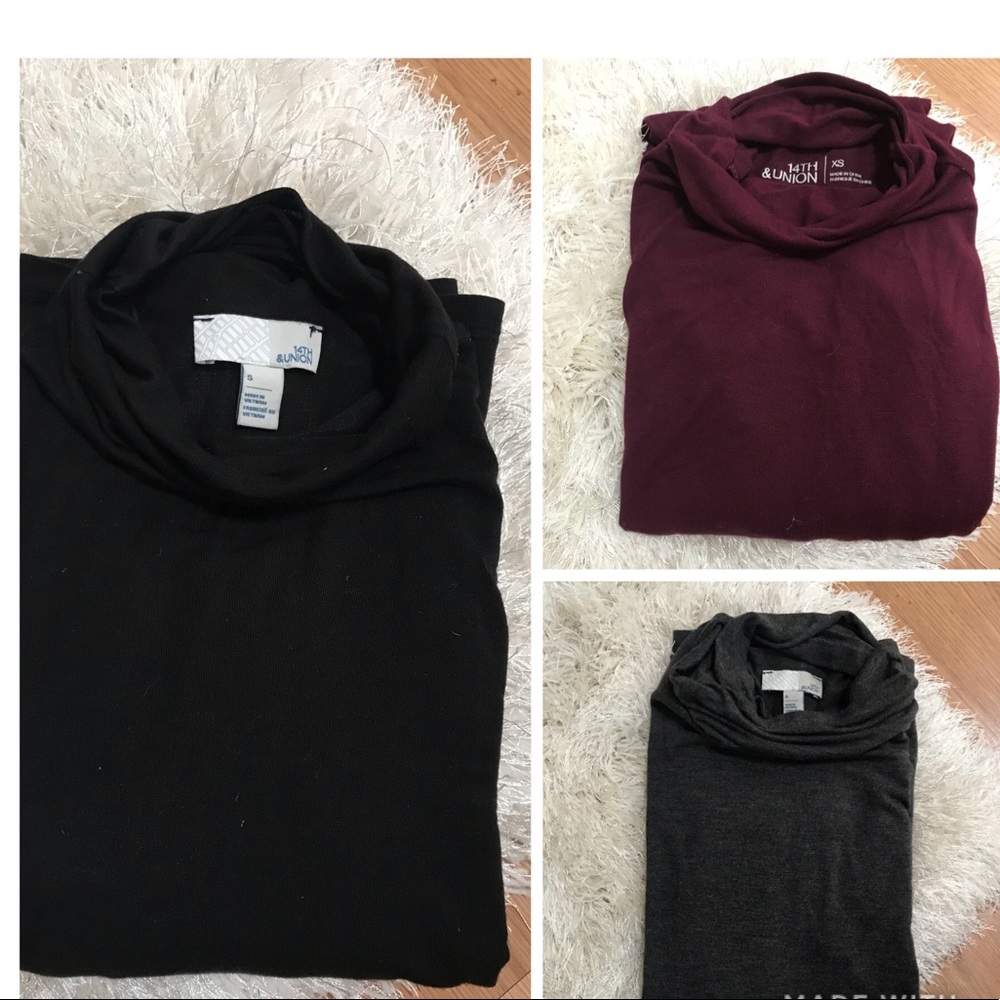 Set of 3 form fitting turtlenecks, size S/XS.